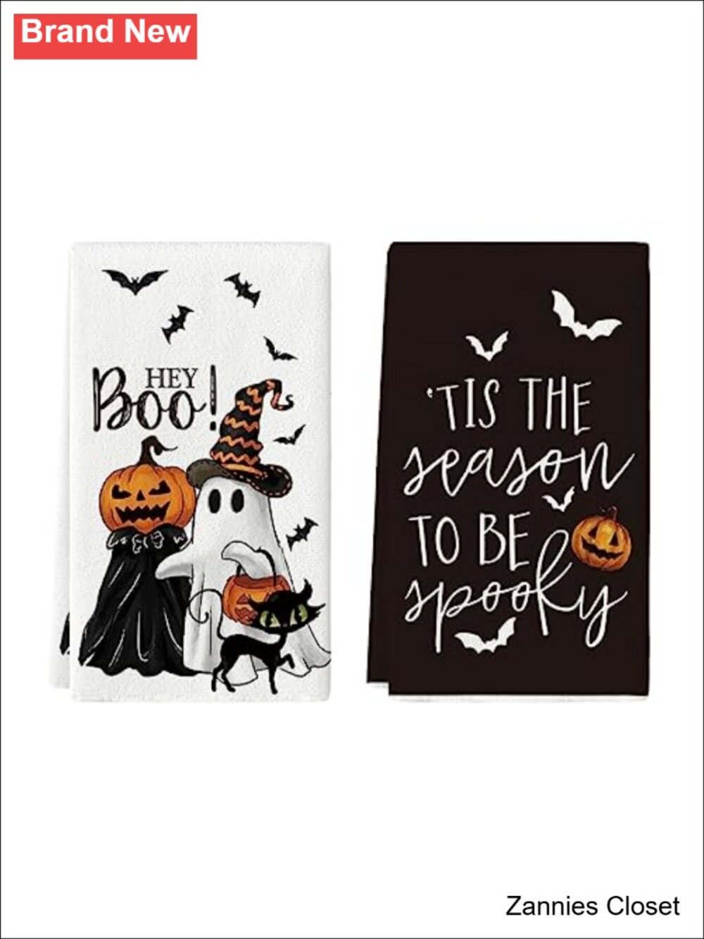 👻 Halloween Ghost Cat Kitchen Towels Set of 2 18x26 Inch Dish Towels